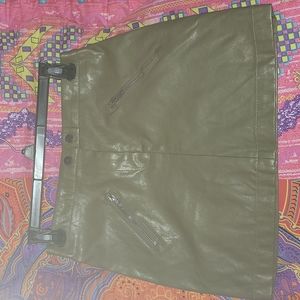 Army green fake leather skirt